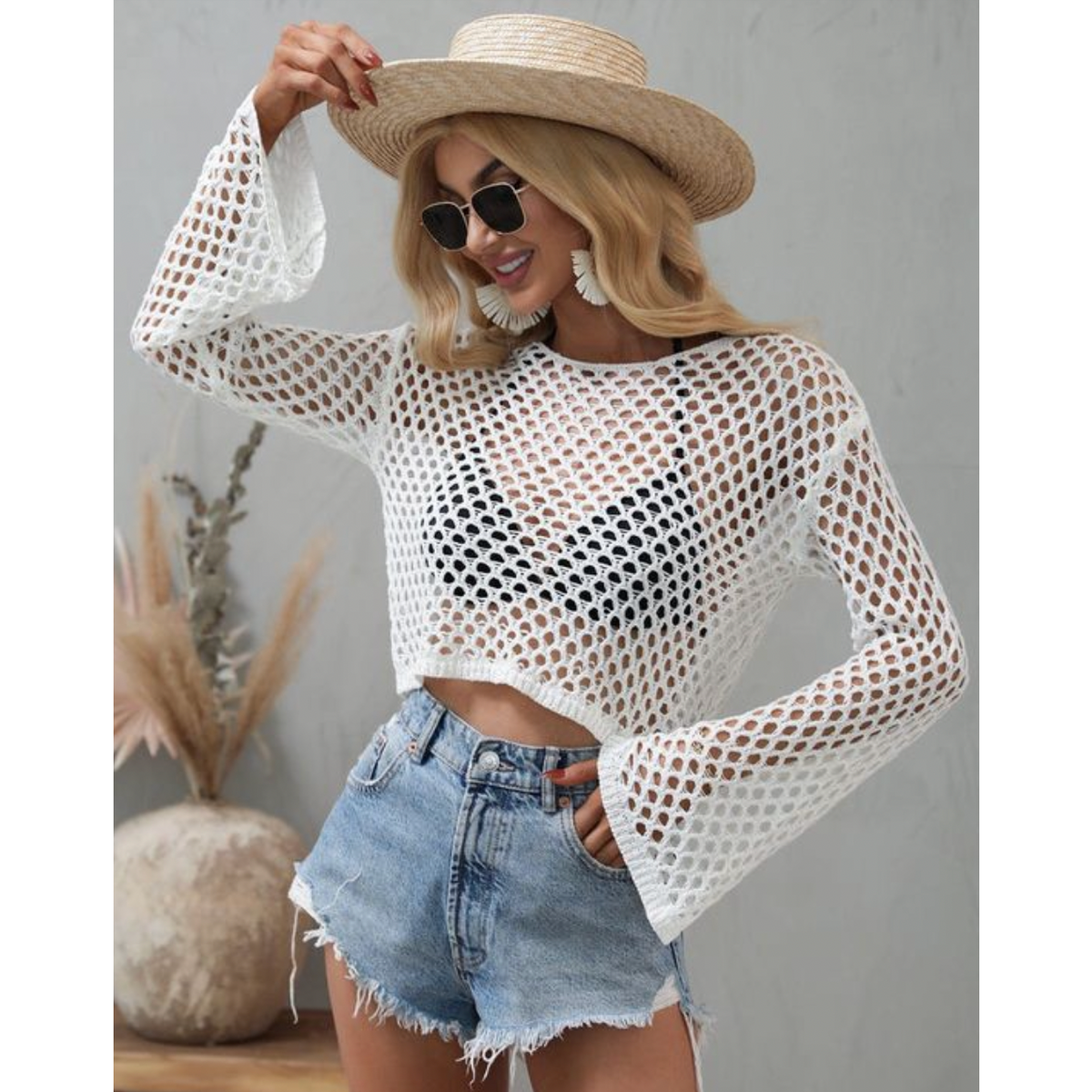 Breezy Crochet Net Crop Top