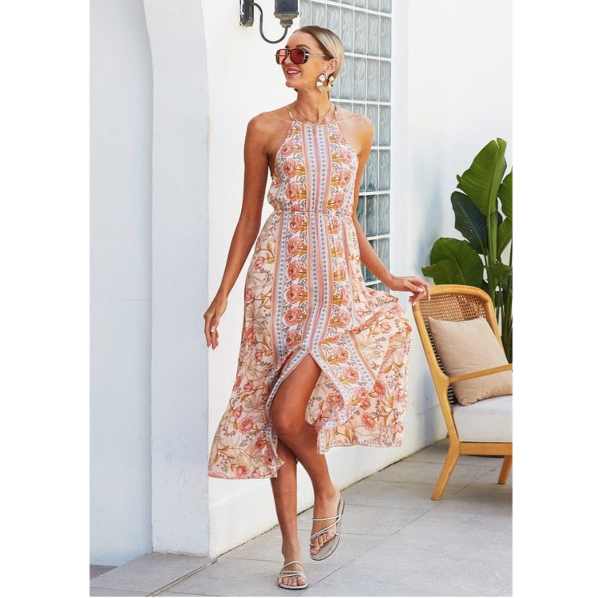 Halter Backless Floral Dress