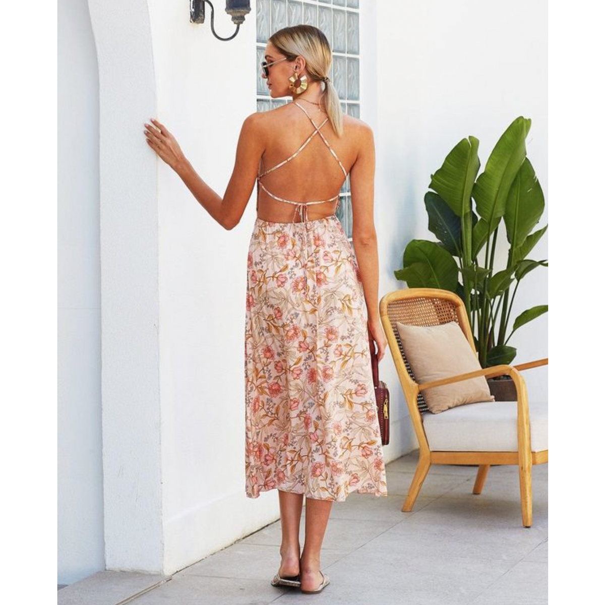 Halter Backless Floral Dress